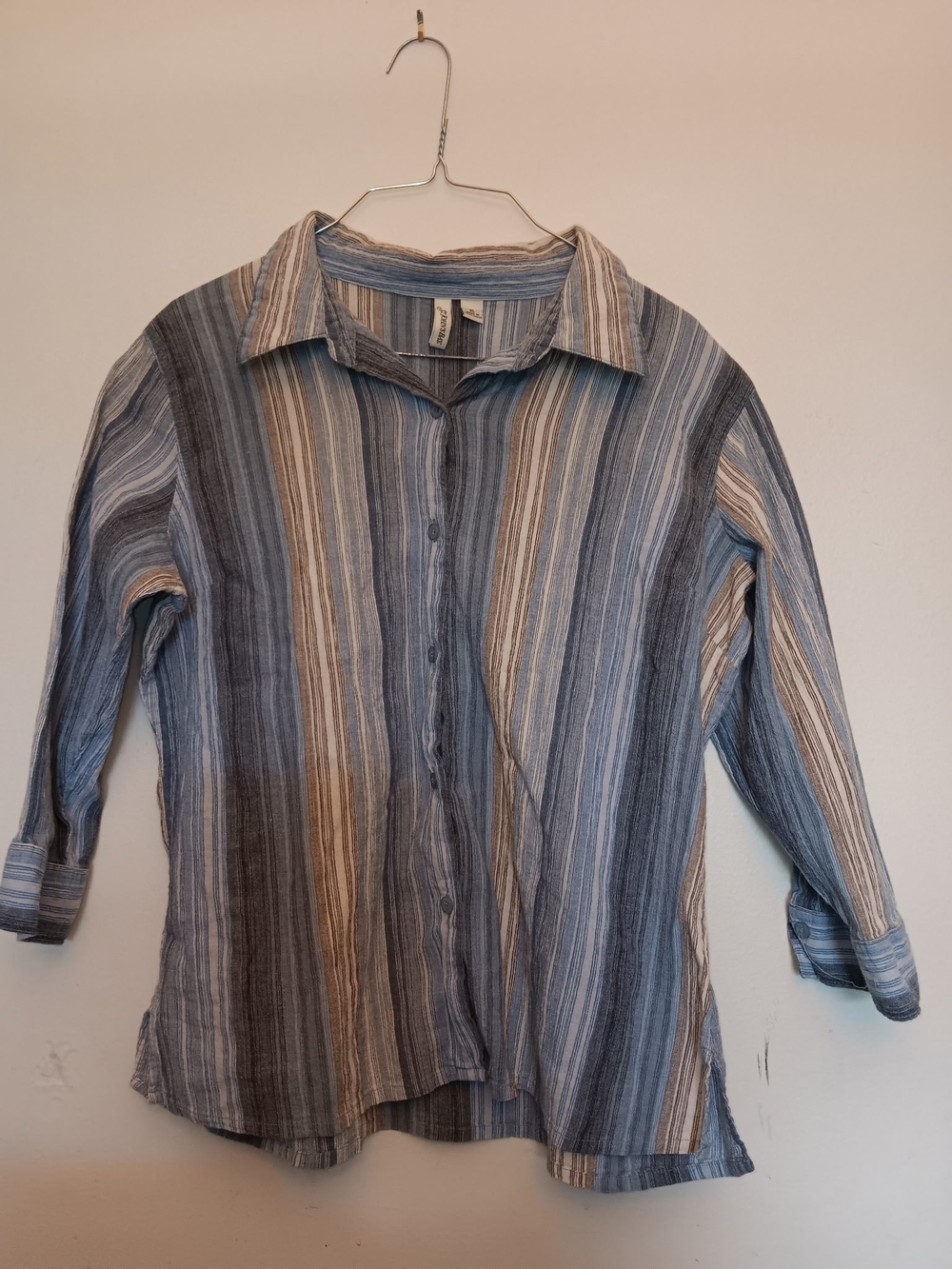 Women's St. John's Bay Striped Button-Down Shirt in Blue & Tan (Price Is Firm)
